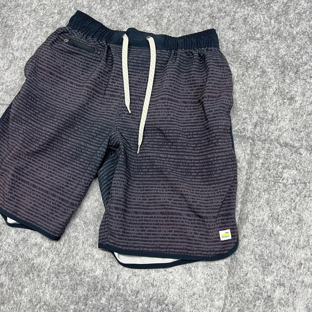 Vuori Swim Trunks Mens M Blue Geometric Drawstring Unlined Bank Shorts Hybrid